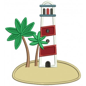 Lighhouse And Palm Trees Applique Machine Embroidery Design Digitized Pattern
